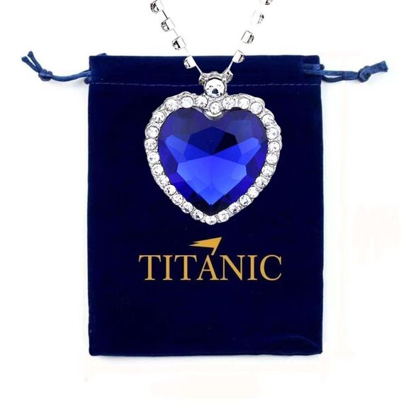 Titanic Heart of the Ocean Blue Crystal Heart Necklace Purchased from Attraction - Picture 2 of 7
